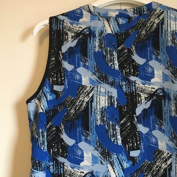 Cleo Petites Artsy Blue Lagoon Black Piping Tunic Tank Top - Picture 5 of 12